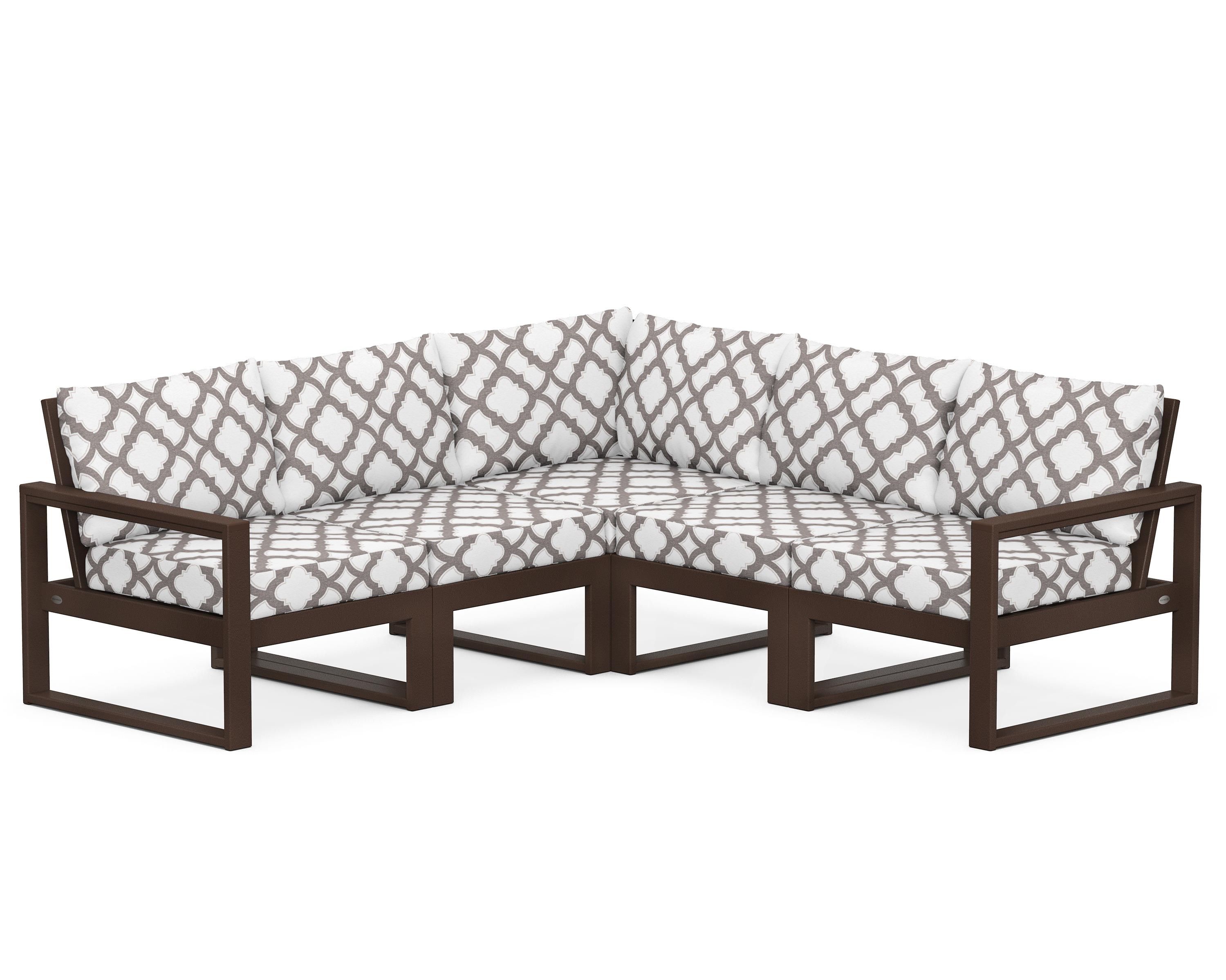 POLYWOOD® EDGE 5-Piece Modular Deep Seating Set in Mahogany / Trellis Grey Mist