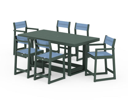 POLYWOOD® EDGE Sling 7-Piece Counter Table Set in Green / Poolside Sling