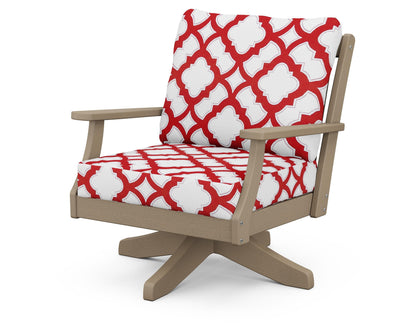 POLYWOOD® Braxton Deep Seating Swivel Chair in Vintage Sahara / Trellis Crimson