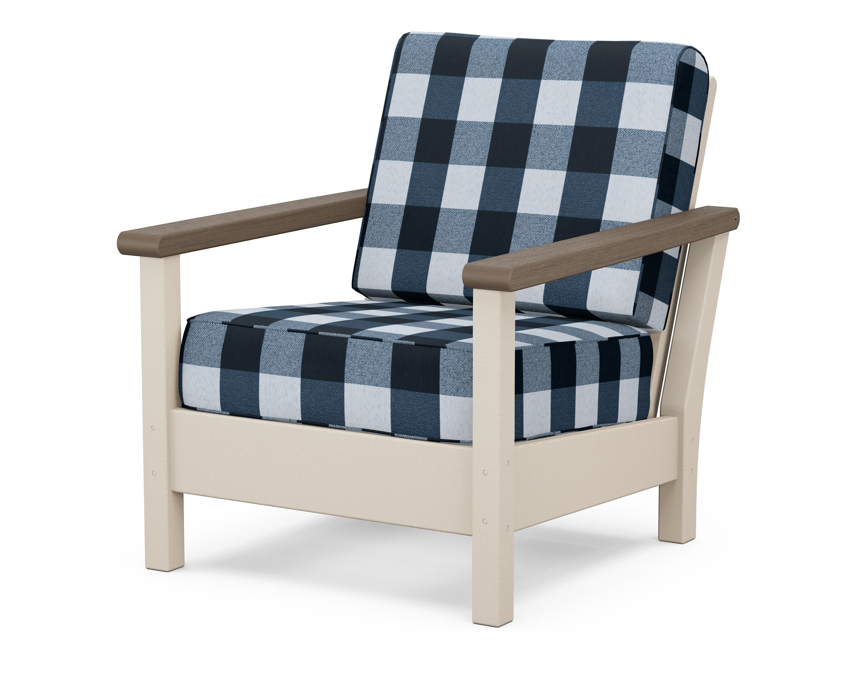 POLYWOOD® Harbour Deep Seating Chair in Sand / Kona / Buffalo Plaid Marine Indigo