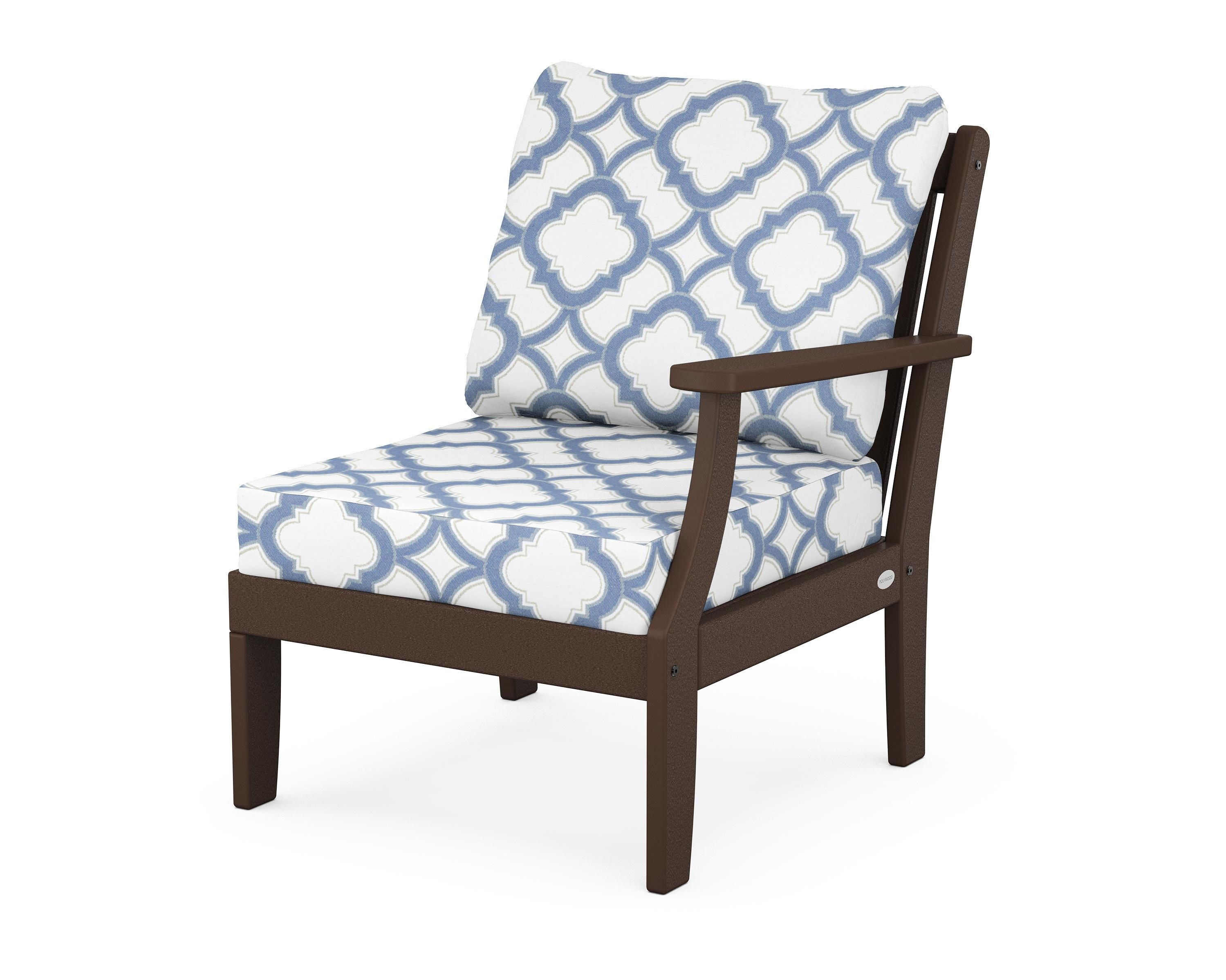 POLYWOOD® Braxton Modular Right Arm Chair in Mahogany / Trellis Sky Blue