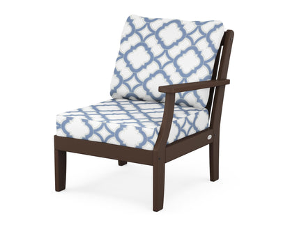 POLYWOOD® Braxton Modular Right Arm Chair in Mahogany / Trellis Sky Blue
