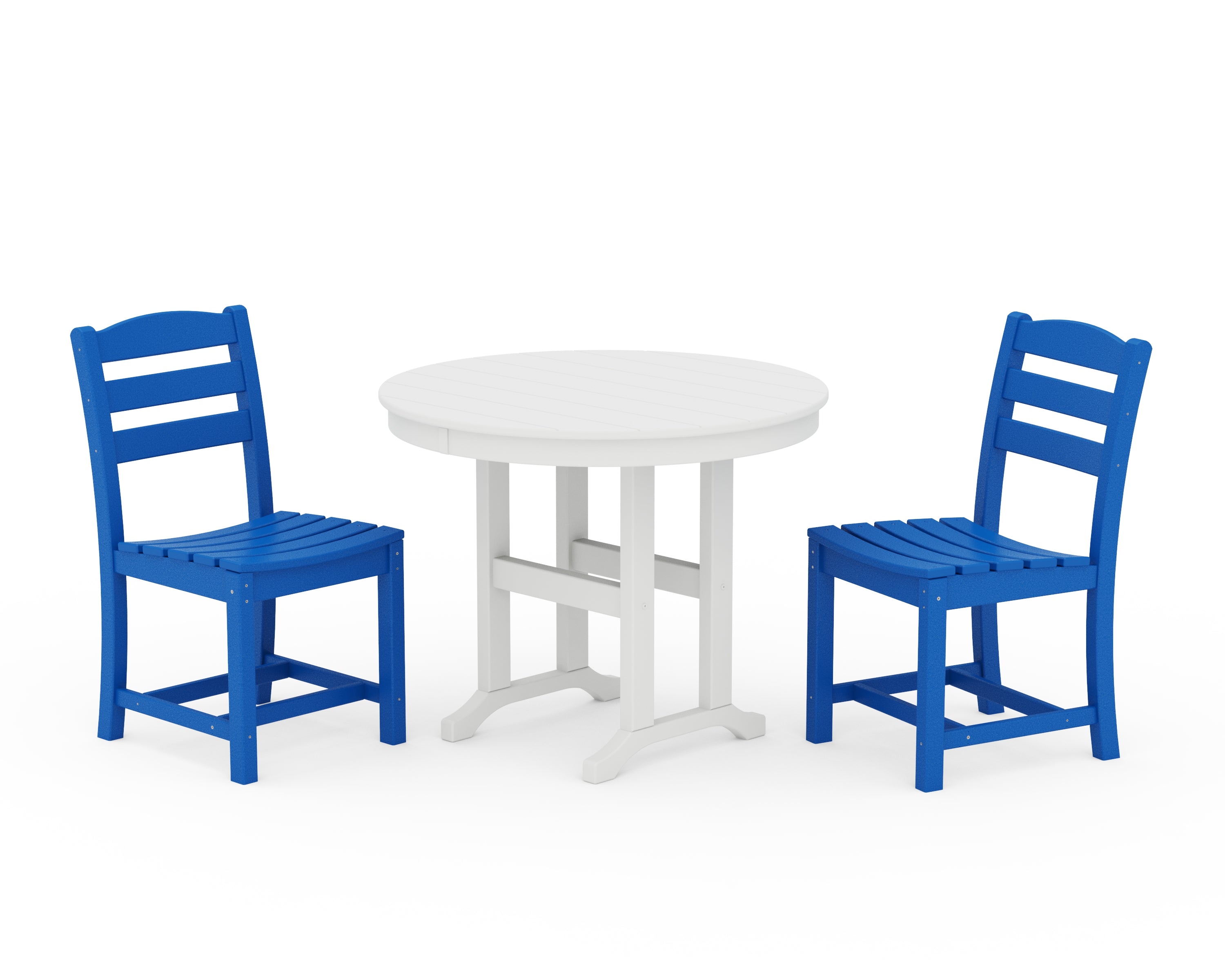 POLYWOOD® La Casa Café Side Chair 3-Piece Round Dining Set in Pacific Blue / White