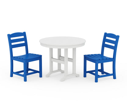 POLYWOOD® La Casa Café Side Chair 3-Piece Round Dining Set in Pacific Blue / White