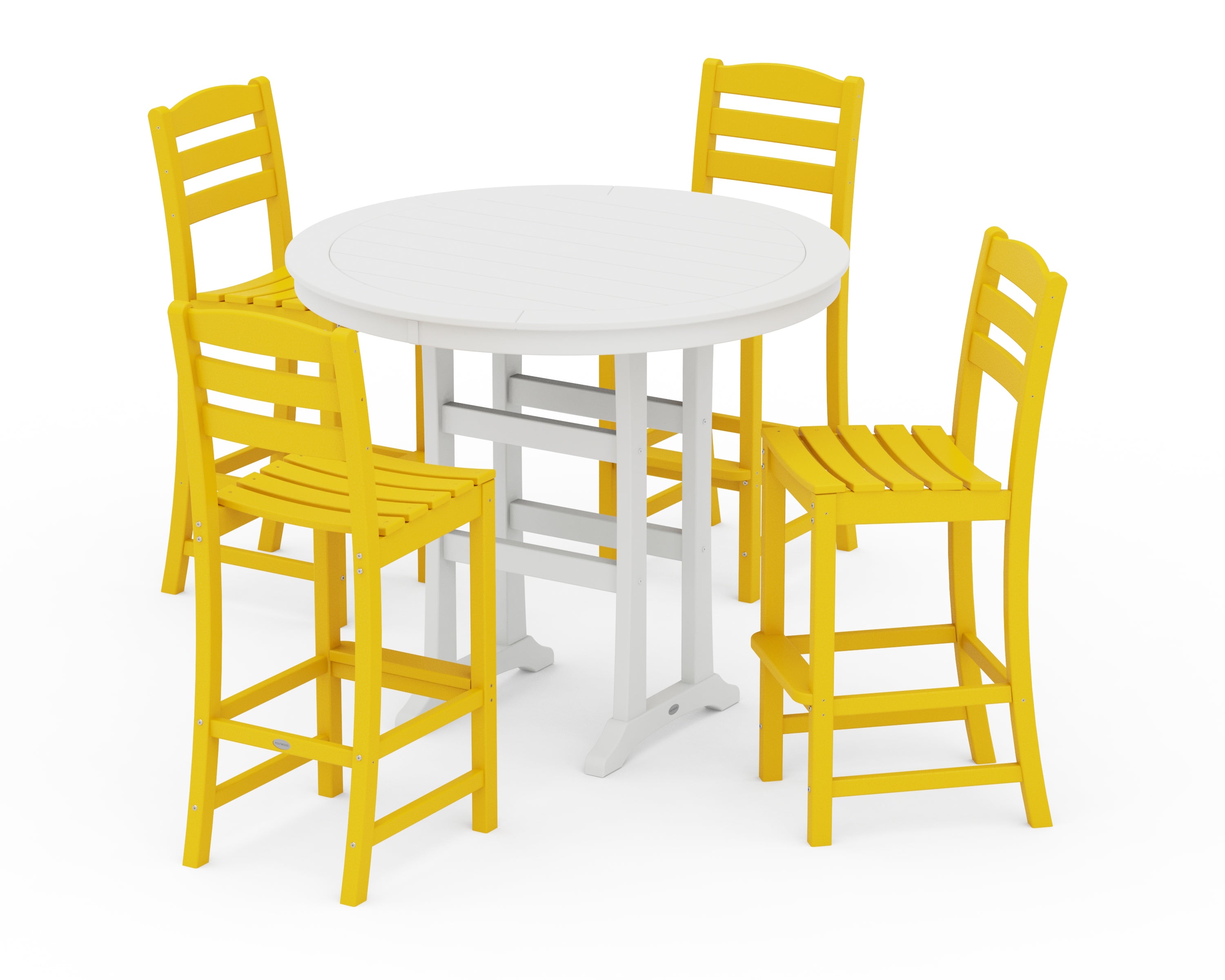 POLYWOOD® La Casa Café 5-Piece Side Chair Bar Dining Set in Lemon / White