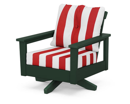 POLYWOOD® Prescott Deep Seating Swivel Chair in Green / Cabana Stripe Crimson
