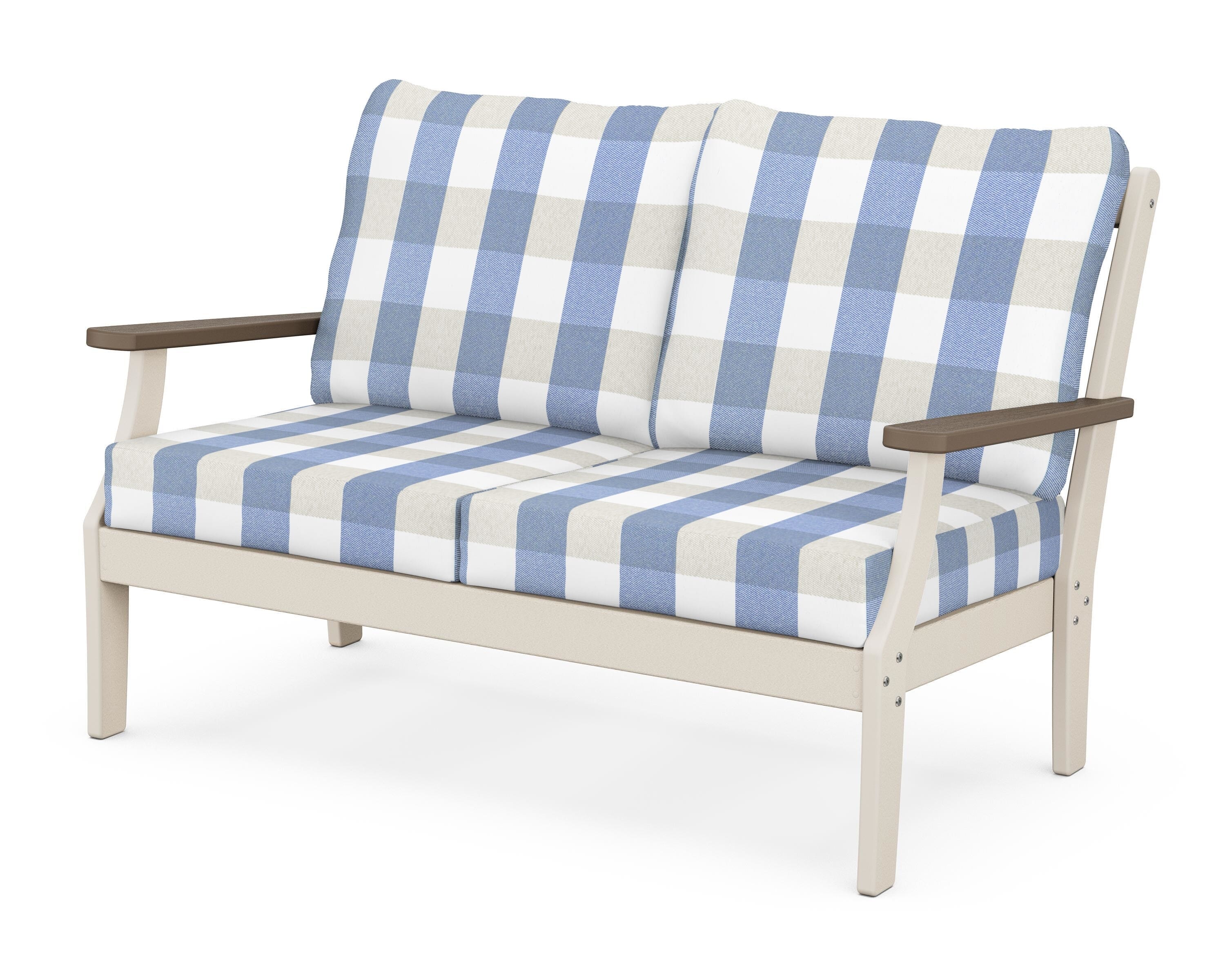 POLYWOOD® Braxton Deep Seating Loveseat in Sand / Kona / Buffalo Plaid Sky Blue