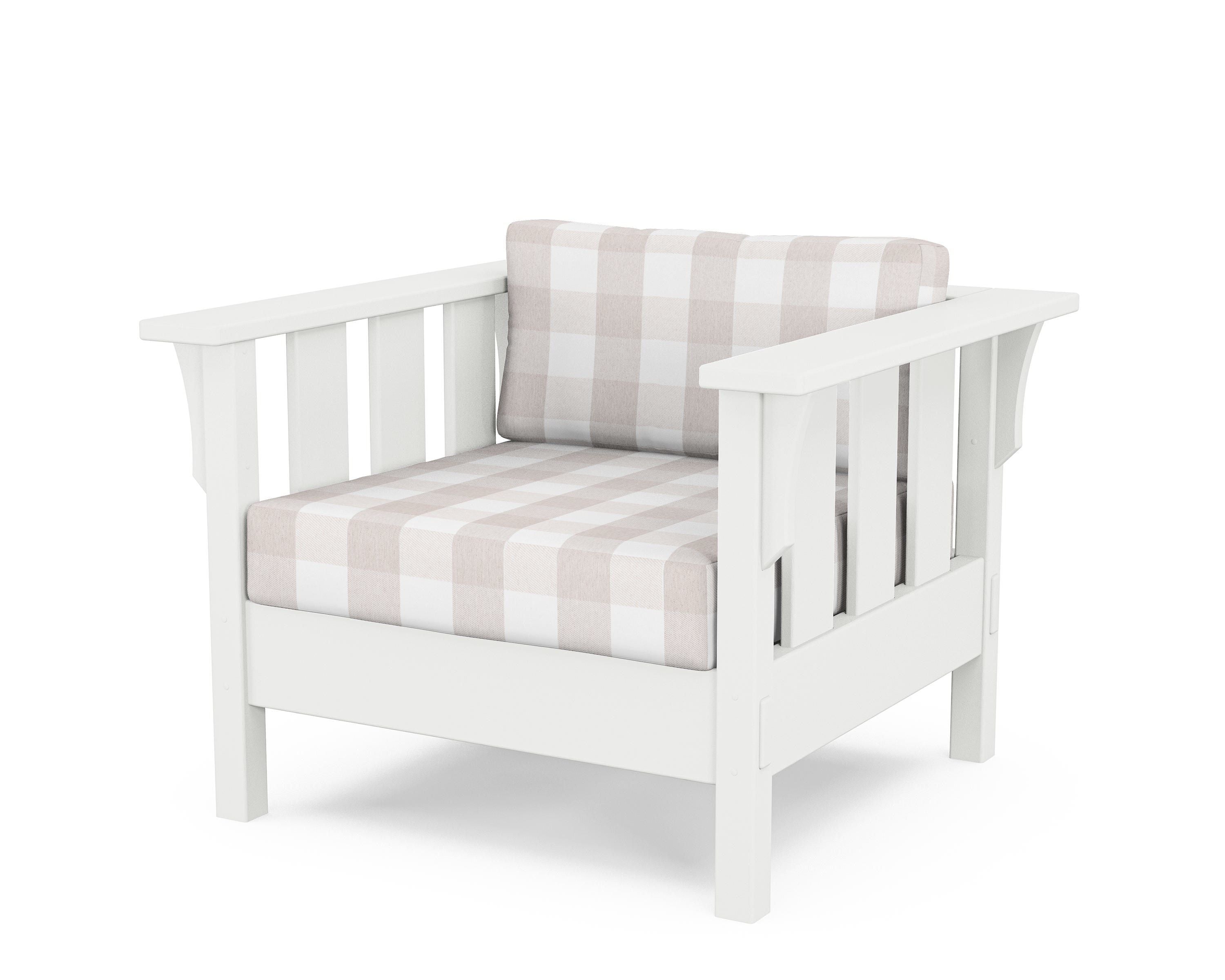 Martha Stewart by POLYWOOD® Acadia Deep Seating Chair in White / Buffalo Plaid Dune Burlap