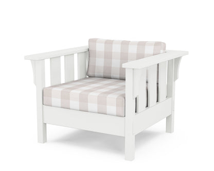 Martha Stewart by POLYWOOD® Acadia Deep Seating Chair in White / Buffalo Plaid Dune Burlap