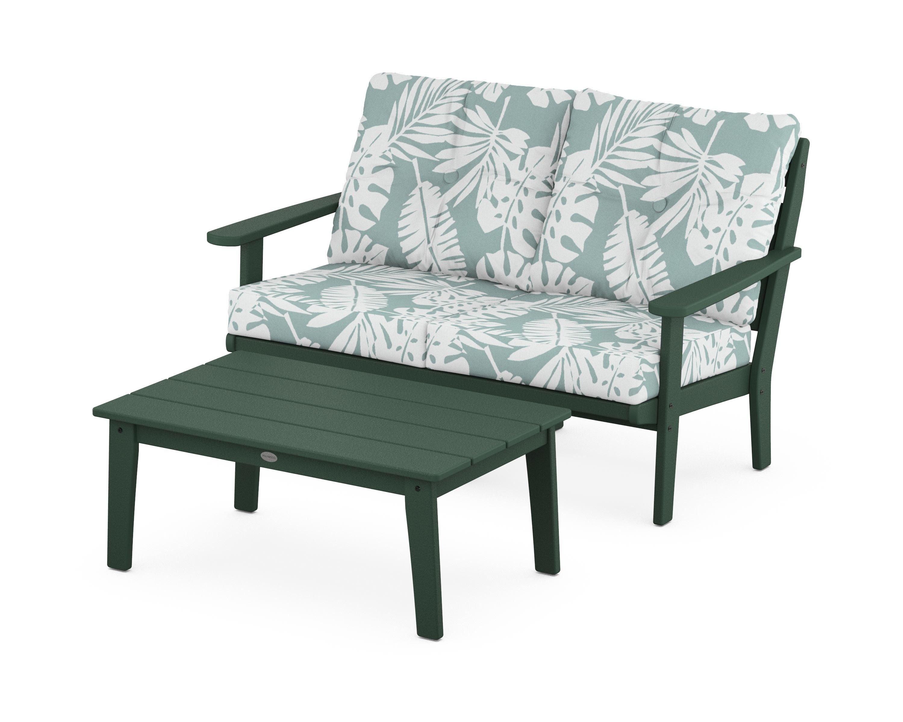 POLYWOOD® Lakeside 2-Piece Lounge Loveseat Set in Green / Leaf Glacier Spa