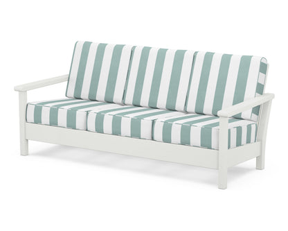 POLYWOOD® Harbour Deep Seating Sofa in Vintage White / Cabana Stripe Glacier Spa