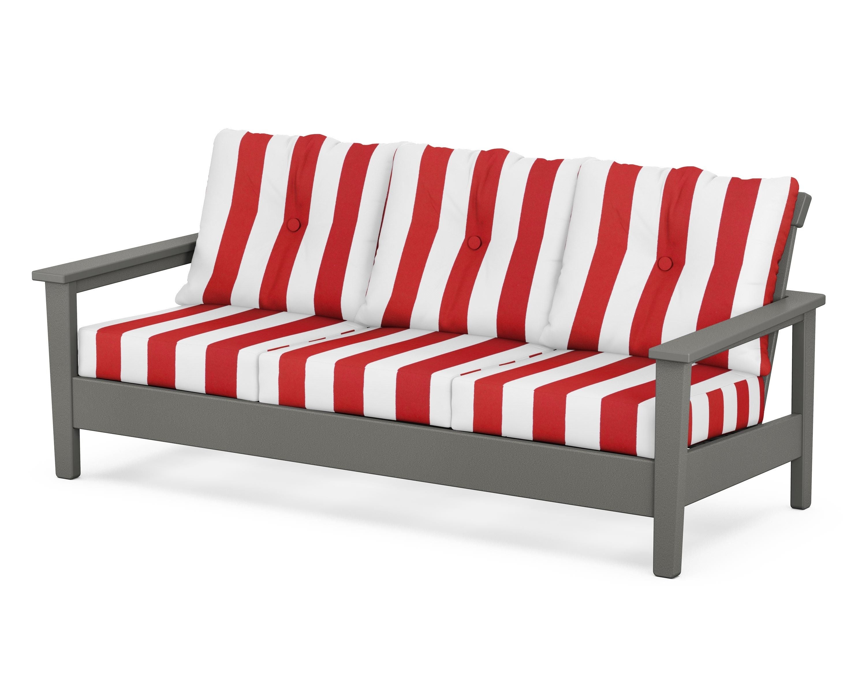 POLYWOOD® Prescott Deep Seating Sofa in Slate Grey / Cabana Stripe Crimson
