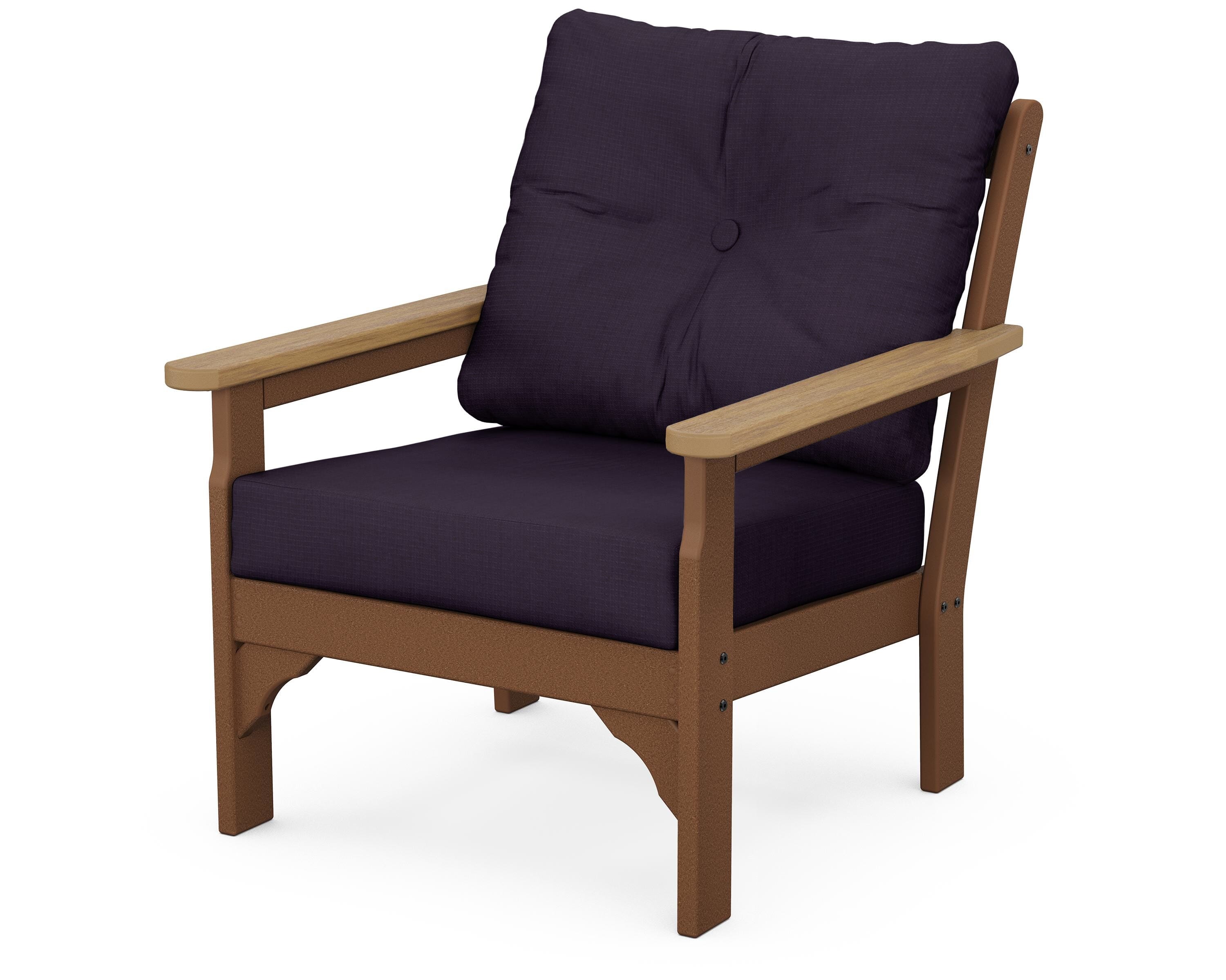 POLYWOOD® Vineyard Deep Seating Chair in Teak / Natural / Navy Linen