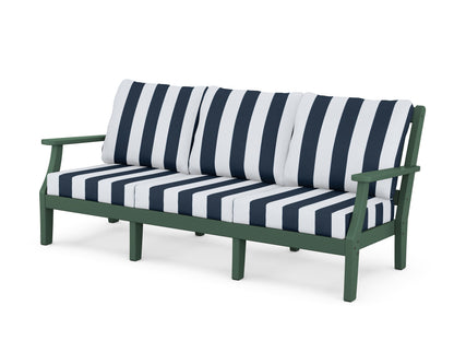 Martha Stewart by POLYWOOD® Chinoiserie Deep Seating Sofa in Green / Cabana Stripe Marine Indigo