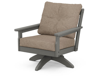 POLYWOOD® Vineyard Deep Seating Swivel Chair in Slate Grey / Spiced Burlap