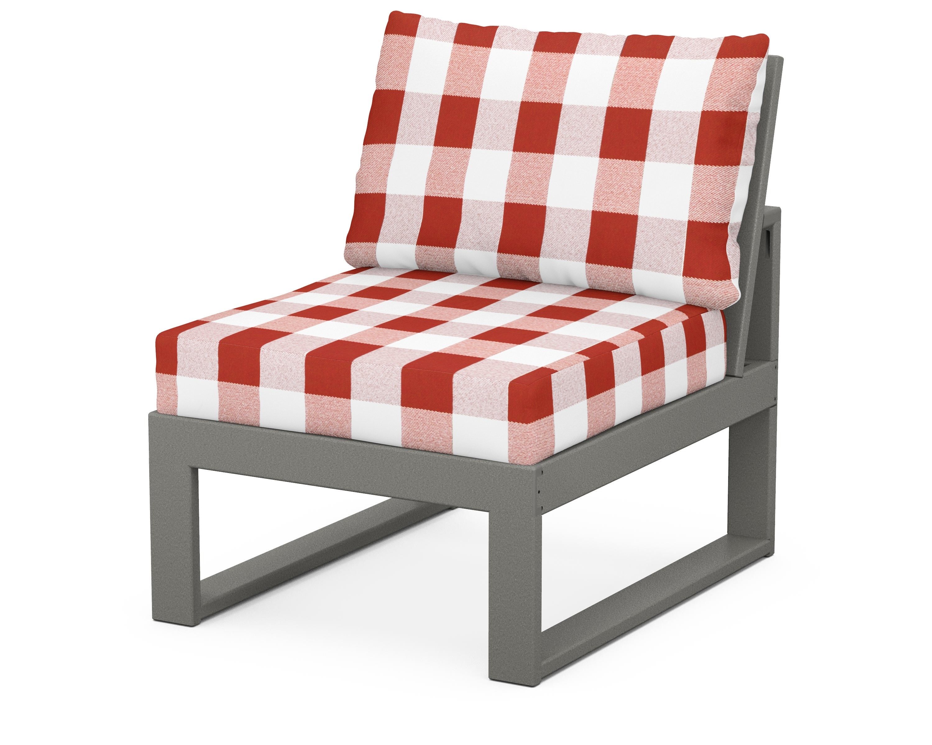 Unbranded Modular Armless Chair in Slate Grey / Buffalo Plaid Crimson