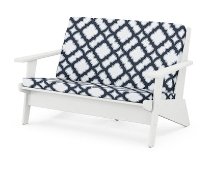 POLYWOOD® Riviera Modern Lounge Loveseat in White / Trellis Marine Indigo