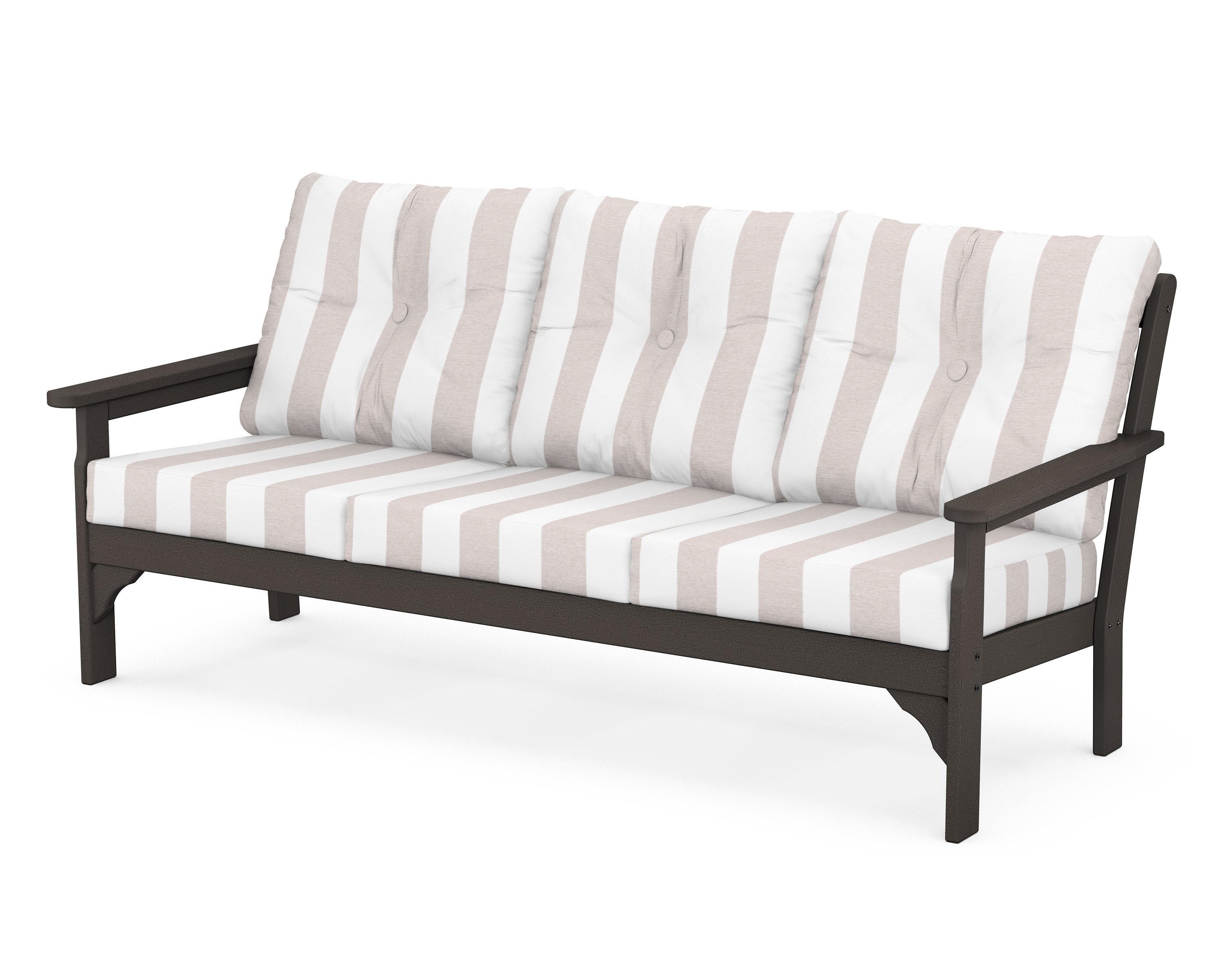 POLYWOOD® Vineyard Deep Seating Sofa in Vintage Coffee / Cabana Stripe Dune Burlap