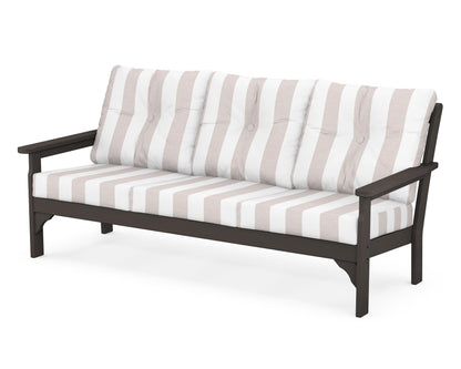 POLYWOOD® Vineyard Deep Seating Sofa in Vintage Coffee / Cabana Stripe Dune Burlap