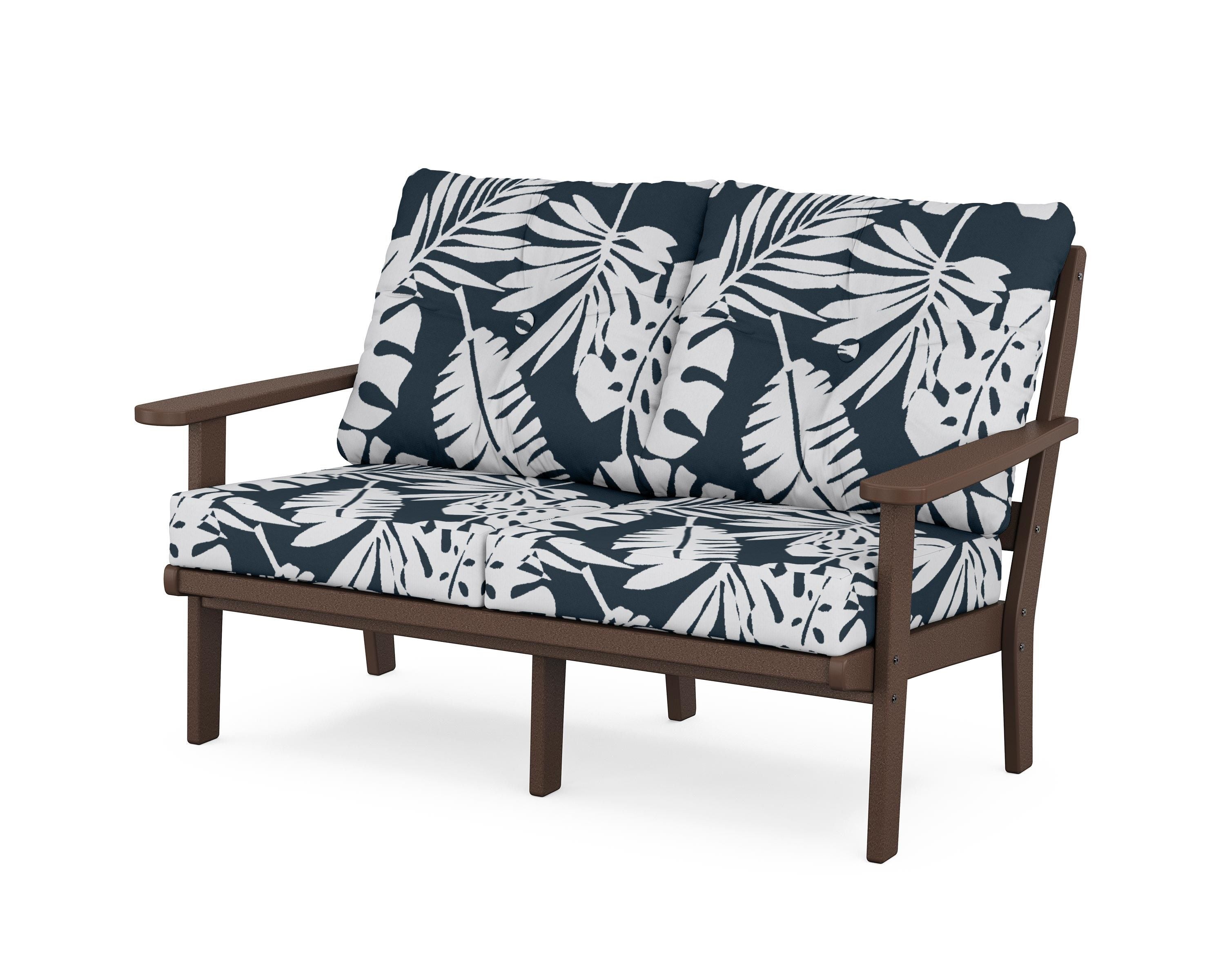 POLYWOOD® Mission Deep Seating Loveseat in Mahogany / Leaf Marine Indigo