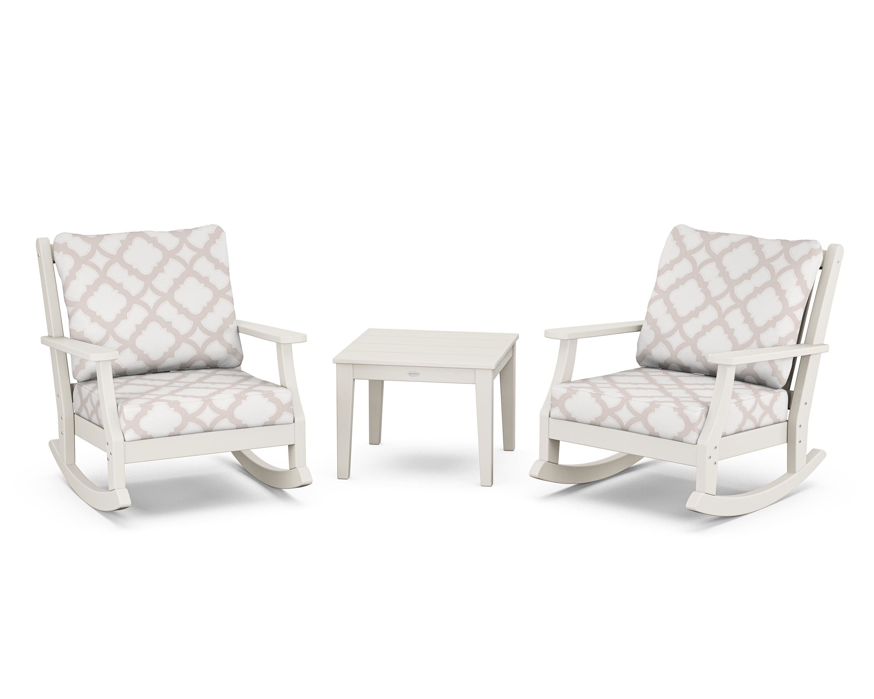Country Living Wovendale 3-Piece Deep Seating Rocker Set in Sand / Trellis Dune Burlap