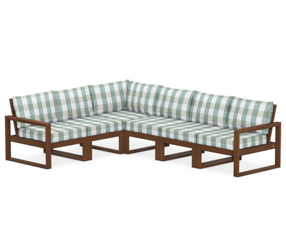 POLYWOOD® EDGE 6-Piece Modular Deep Seating Set in Teak / Buffalo Plaid Glacier Spa