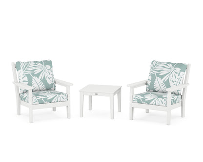 POLYWOOD® Chippendale 3-Piece Deep Seating Set in White / Leaf Glacier Spa