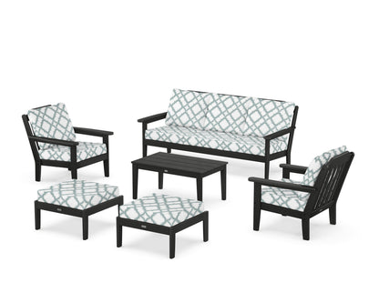 Country Living Cottage 6-Piece Lounge Sofa Set in Black / Trellis Glacier Spa