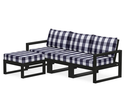 POLYWOOD® EDGE 4-Piece Modular Deep Seating Set with Ottoman in Black / Buffalo Plaid Navy