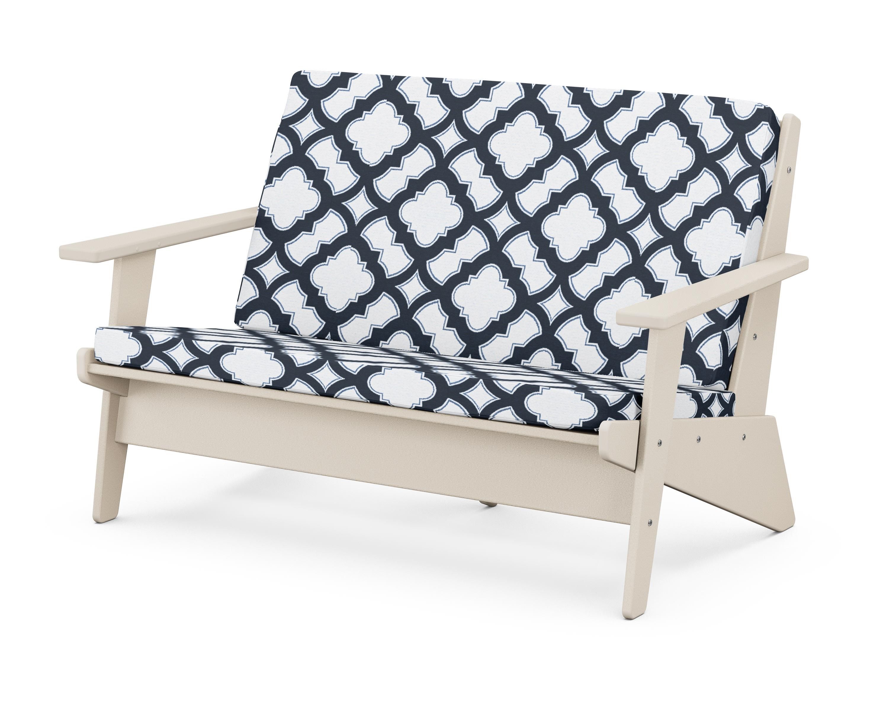 POLYWOOD® Riviera Modern Lounge Loveseat in Sand / Trellis Marine Indigo