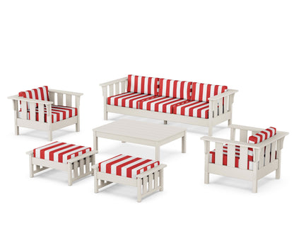 Martha Stewart by POLYWOOD® Acadia 6-Piece Lounge Sofa Set in Sand / Cabana Stripe Crimson