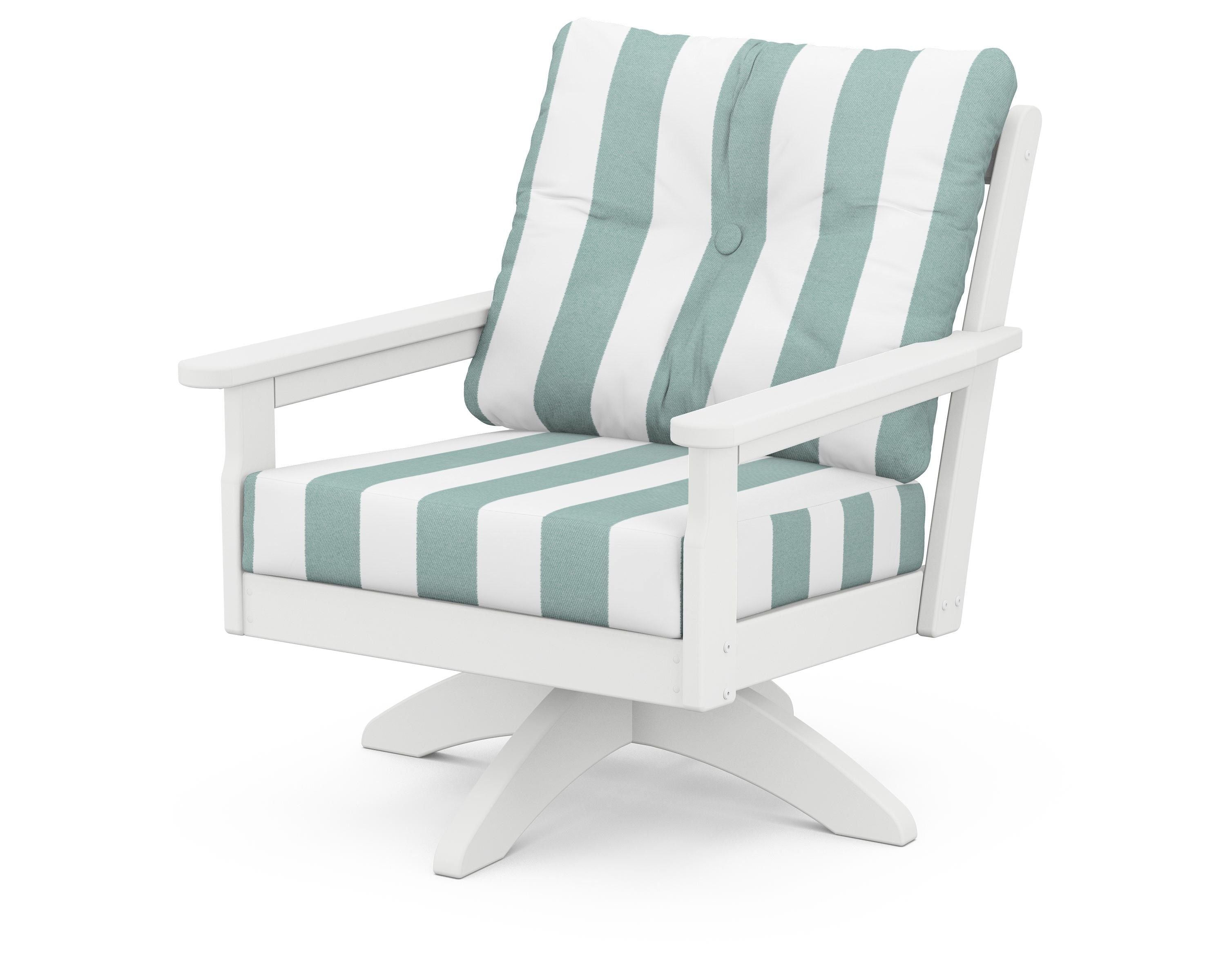 POLYWOOD® Vineyard Deep Seating Swivel Chair in White / Cabana Stripe Glacier Spa