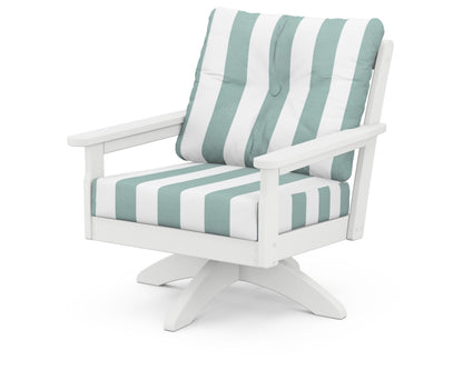 POLYWOOD® Vineyard Deep Seating Swivel Chair in White / Cabana Stripe Glacier Spa