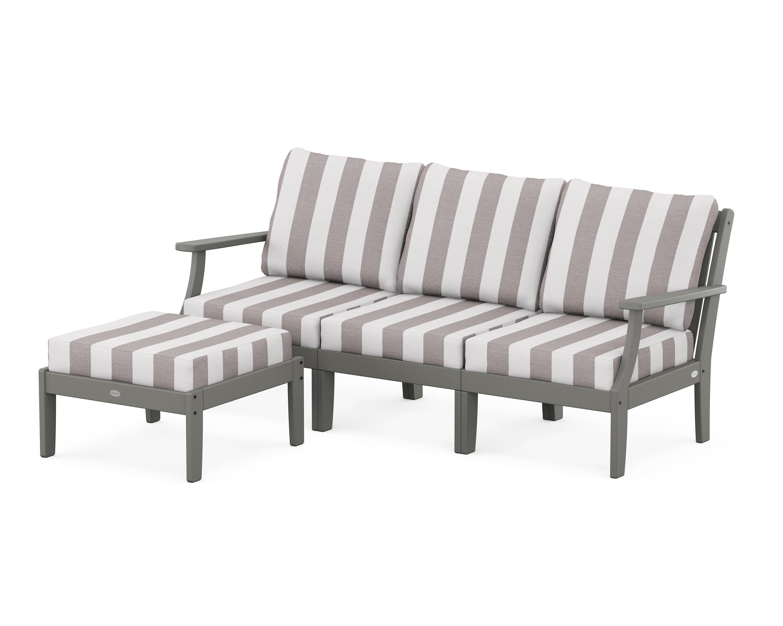 POLYWOOD® Braxton Modular 4-Piece Deep Seating Set with Ottoman in Slate Grey / Cabana Stripe Grey Mist