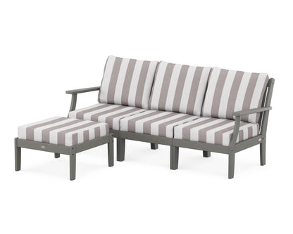POLYWOOD® Braxton Modular 4-Piece Deep Seating Set with Ottoman in Slate Grey / Cabana Stripe Grey Mist