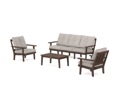 POLYWOOD® Oxford 4-Piece Deep Seating Set with Sofa in Mahogany / Weathered Tweed