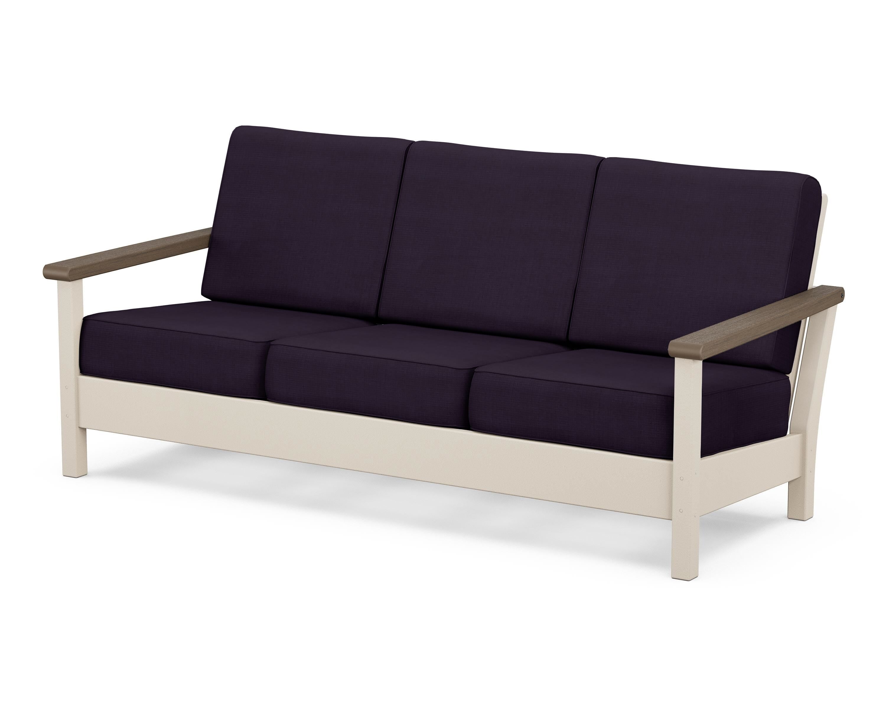 POLYWOOD® Harbour Deep Seating Sofa in Sand / Kona / Navy Linen