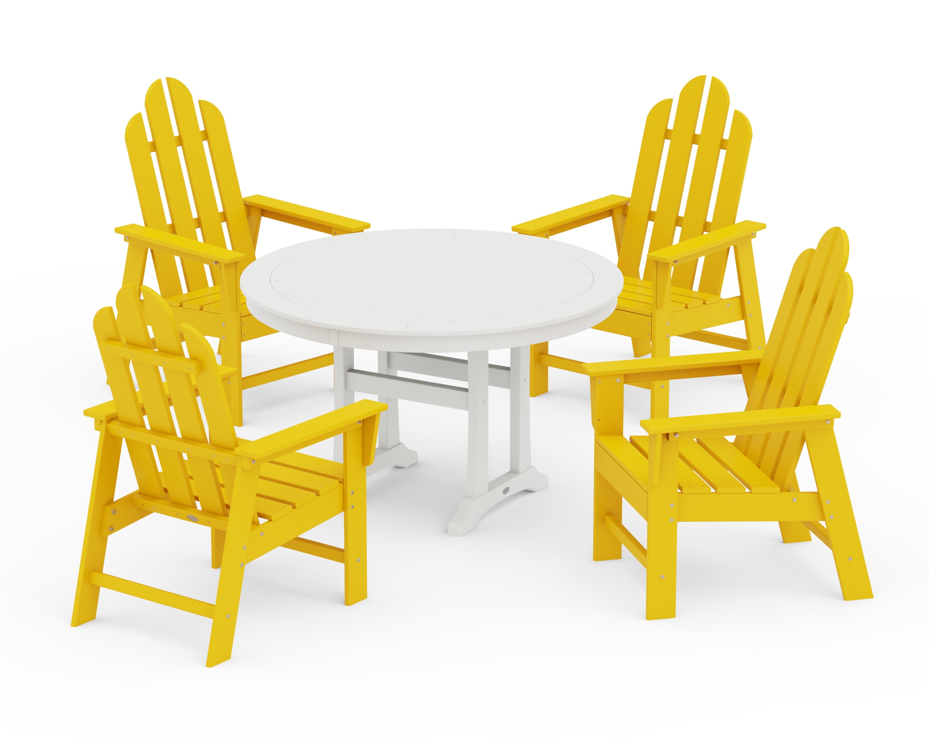 POLYWOOD® Long Island 5-Piece Round Dining Set with Trestle Legs in Lemon / White