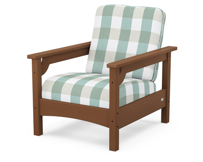 POLYWOOD® Club Chair in Teak / Buffalo Plaid Glacier Spa