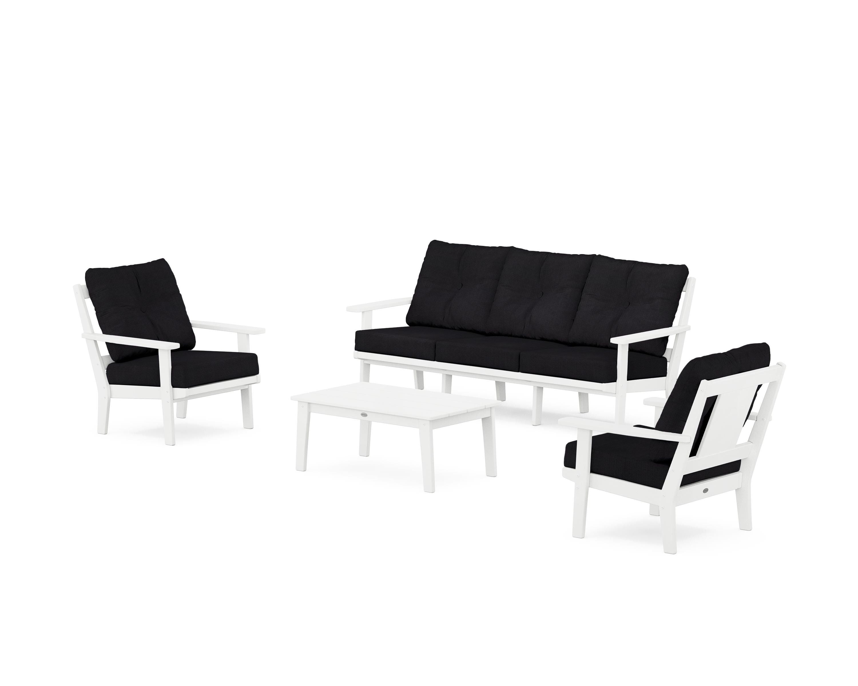 POLYWOOD® Prairie 4-Piece Deep Seating Set with Sofa in White / Midnight Linen