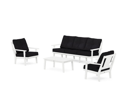 POLYWOOD® Prairie 4-Piece Deep Seating Set with Sofa in White / Midnight Linen