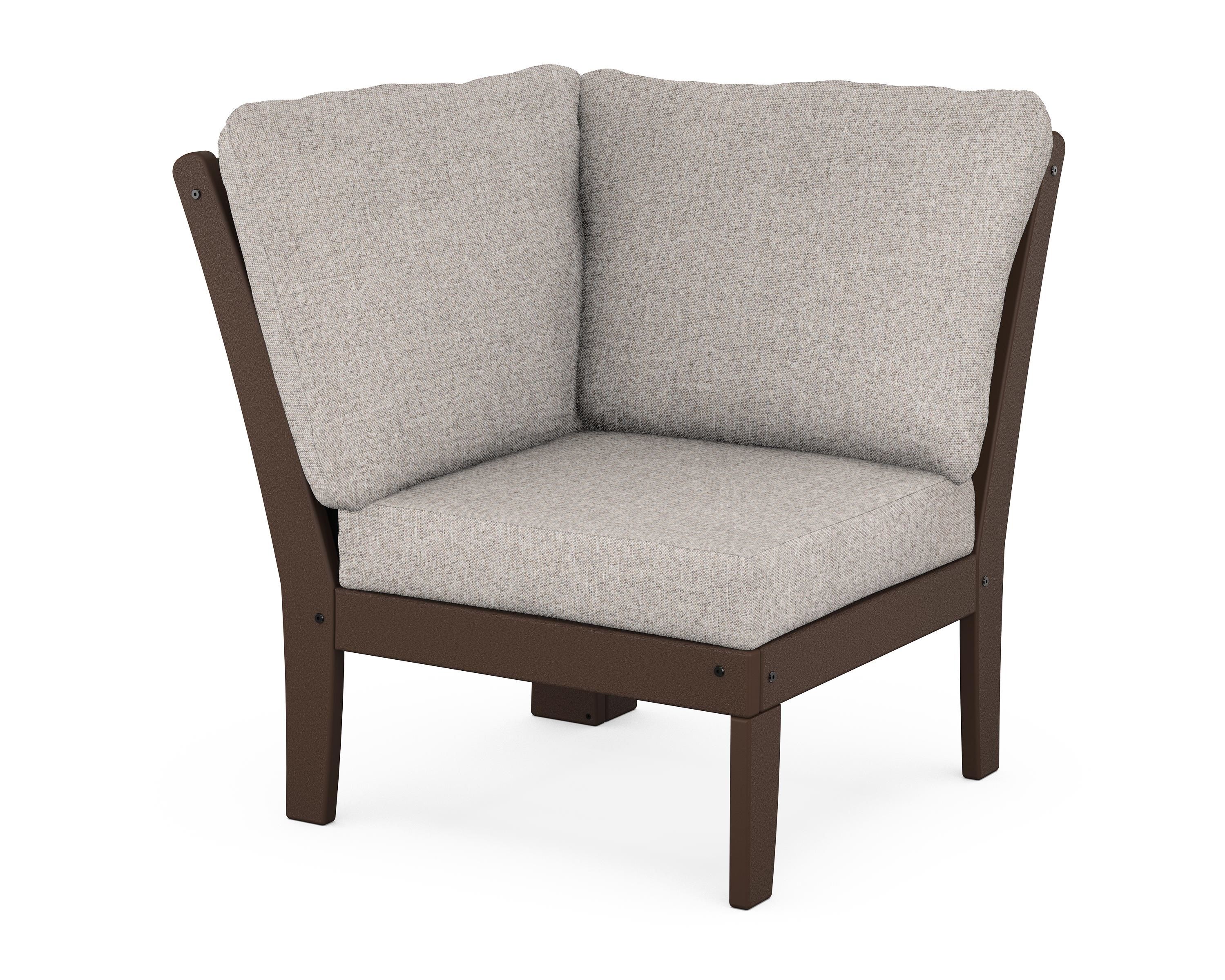 POLYWOOD® Braxton Modular Corner Chair in Mahogany / Weathered Tweed