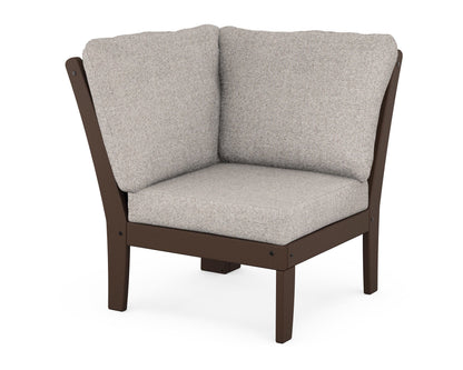 POLYWOOD® Braxton Modular Corner Chair in Mahogany / Weathered Tweed