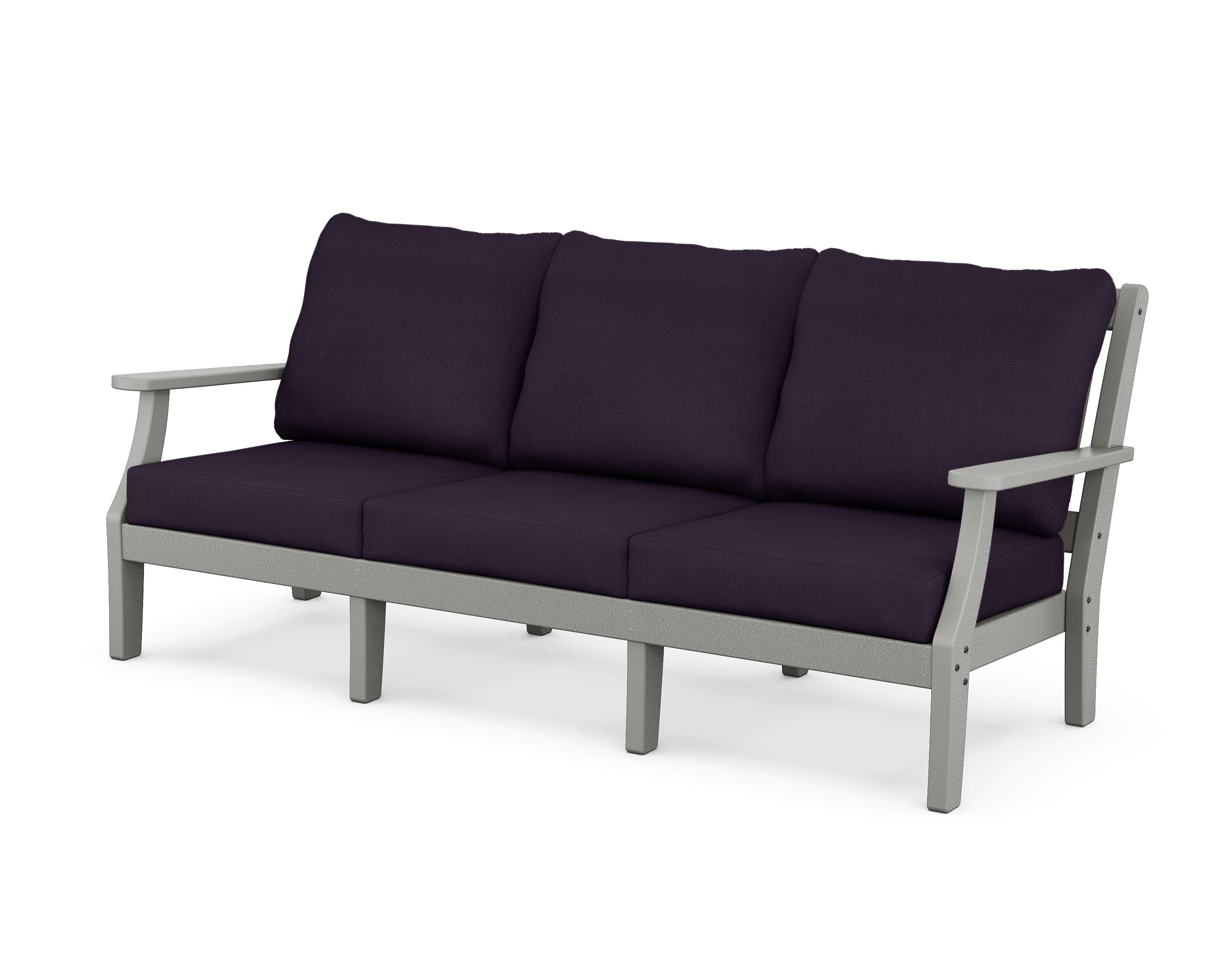 Martha Stewart by POLYWOOD® Chinoiserie Deep Seating Sofa in Slate Grey / Navy Linen