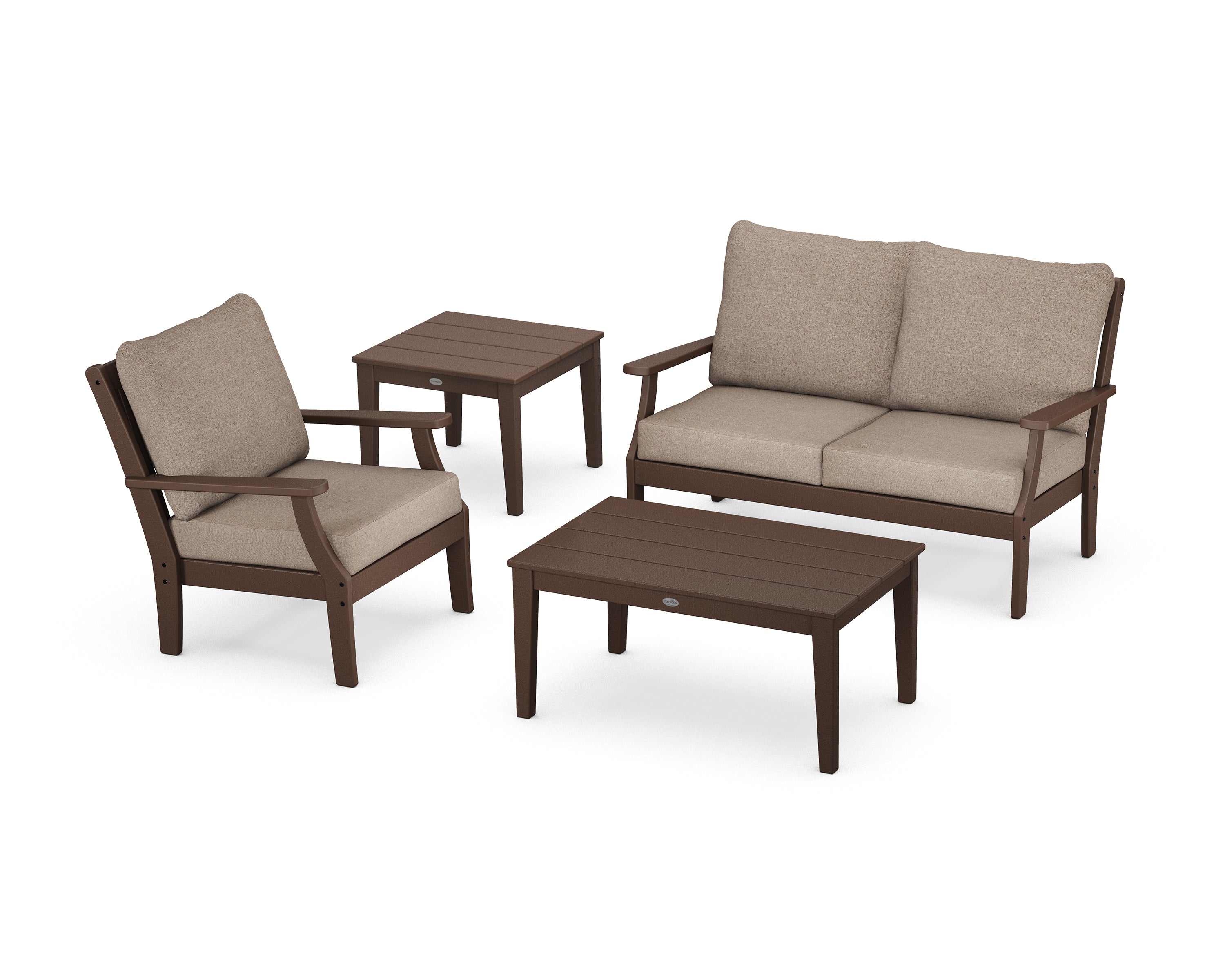 POLYWOOD® Braxton 4-Piece Deep Seating Set in Mahogany / Spiced Burlap