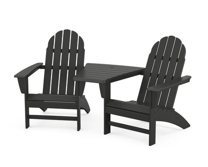 POLYWOOD® Vineyard 3-Piece Adirondack Set with Angled Connecting Table in Black