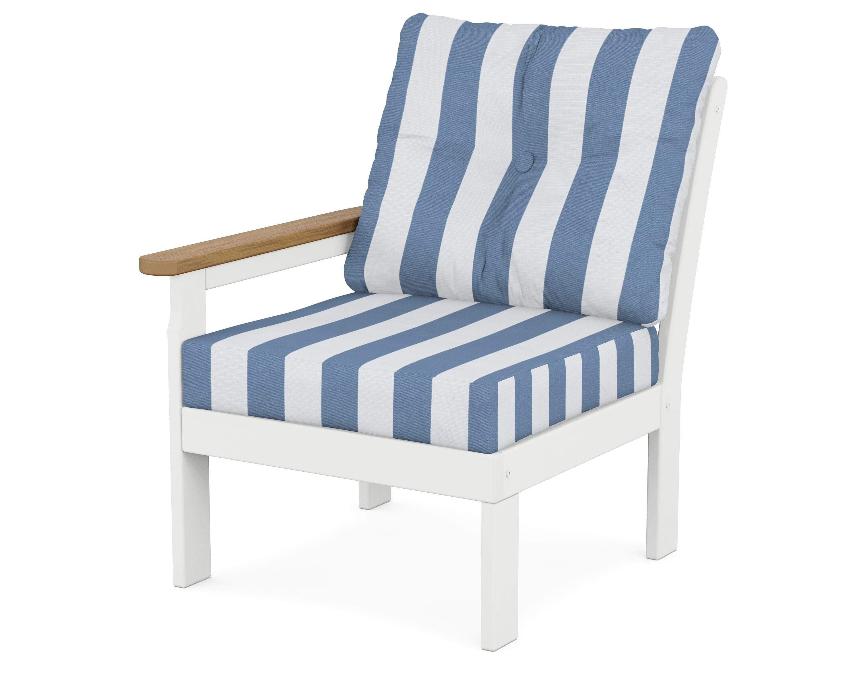 POLYWOOD® Vineyard Modular Left Arm Chair in White / Natural / Cabana Stripe Sky Blue