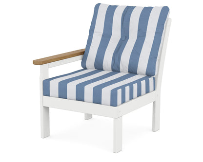 POLYWOOD® Vineyard Modular Left Arm Chair in White / Natural / Cabana Stripe Sky Blue