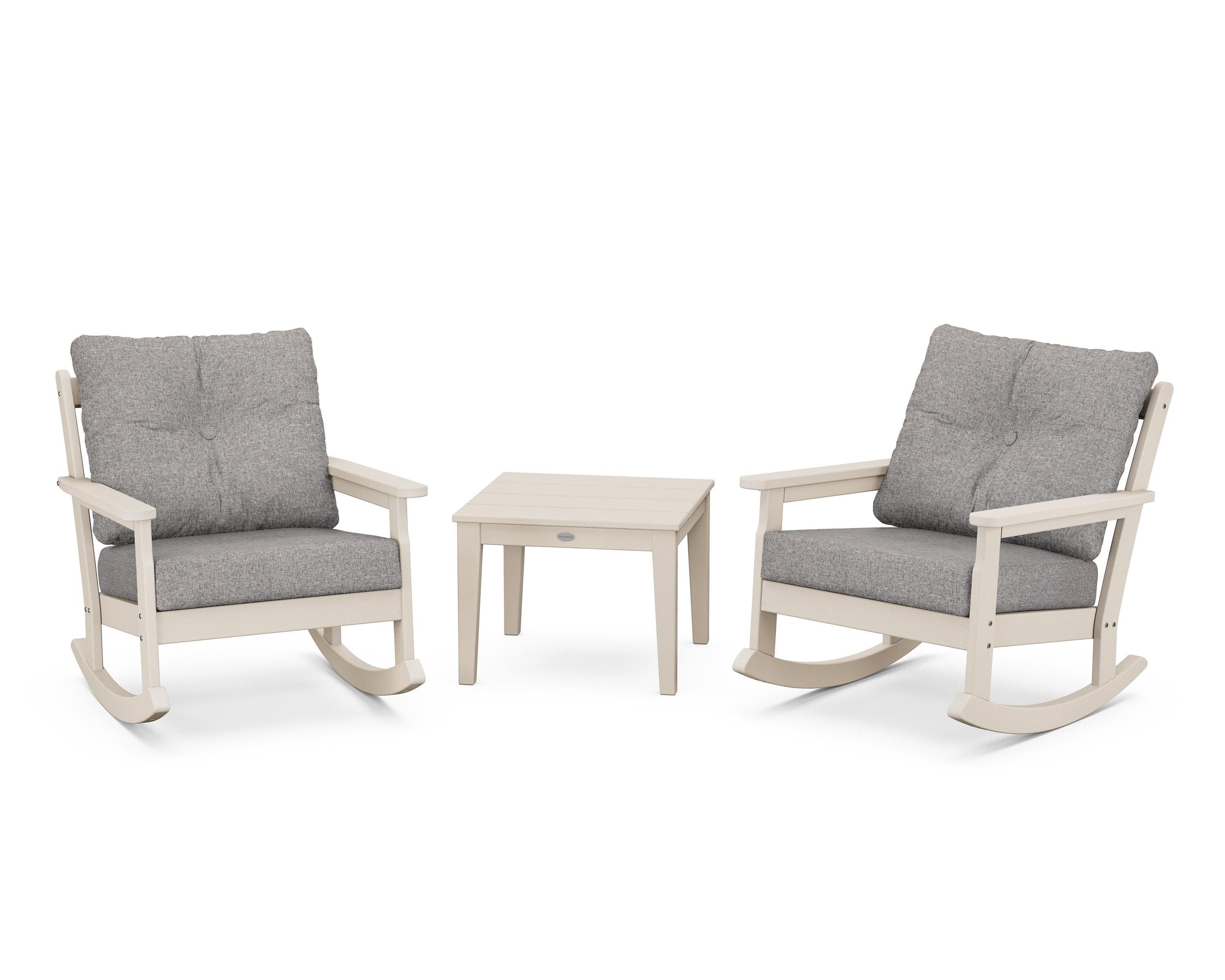 POLYWOOD® Vineyard 3-Piece Deep Seating Rocker Set in Sand / Grey Mist