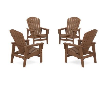 POLYWOOD® 4-Piece Nautical Grand Upright Adirondack Chair Conversation Set in Teak